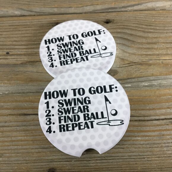 How To Golf - Swing, Swear, Find Ball, Repeat Car Coasters Set of 2 - Picture 1 of 6